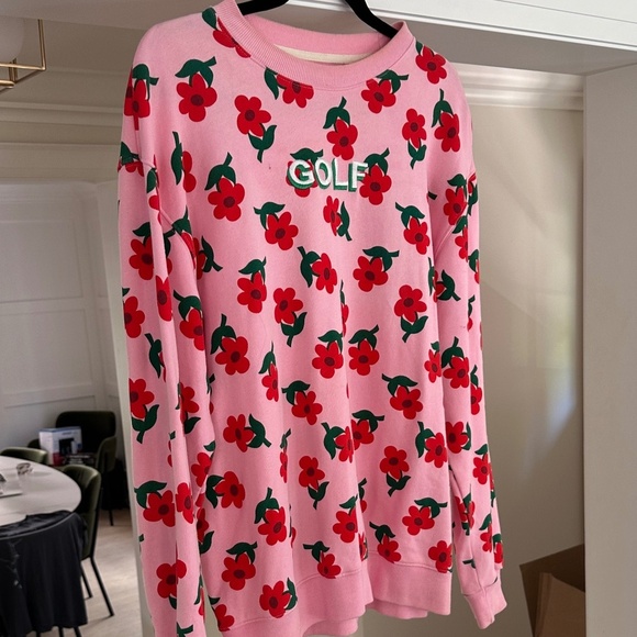 Men's GOLF WANG Find Some Time Pink and Red Flower Crewneck Sweatshirt - Size L - Picture 3 of 16